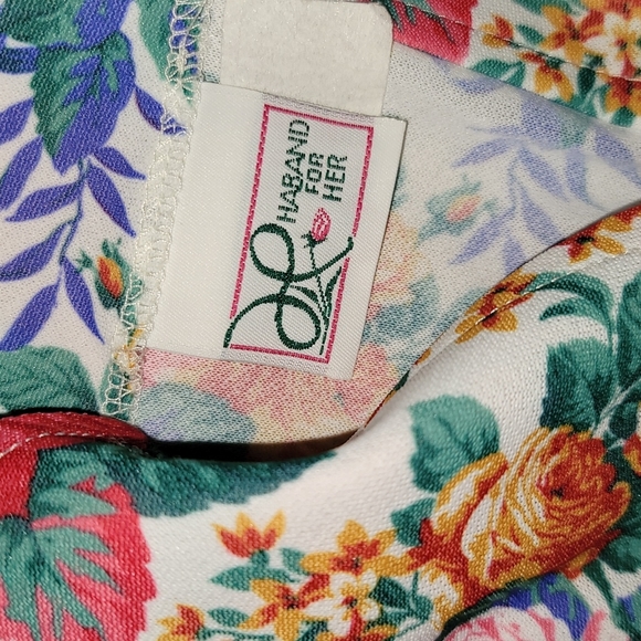 Vintage 80's dress floral roses polyester elastic waist full skirt sz medium - Picture 4 of 10